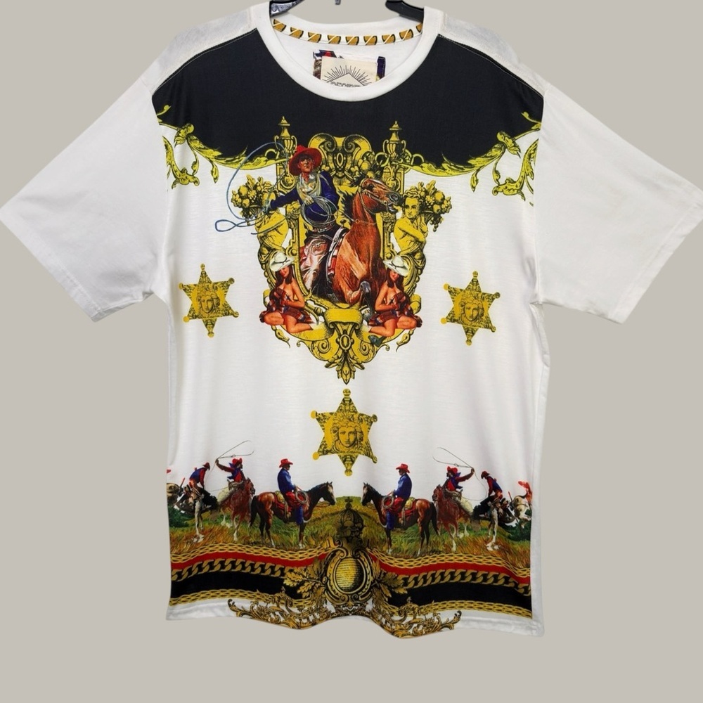 90s Decibel Cyber Cowboy Shirt XL Oversized Medusa Star Western Streetwear NWT - Picture 2 of 7